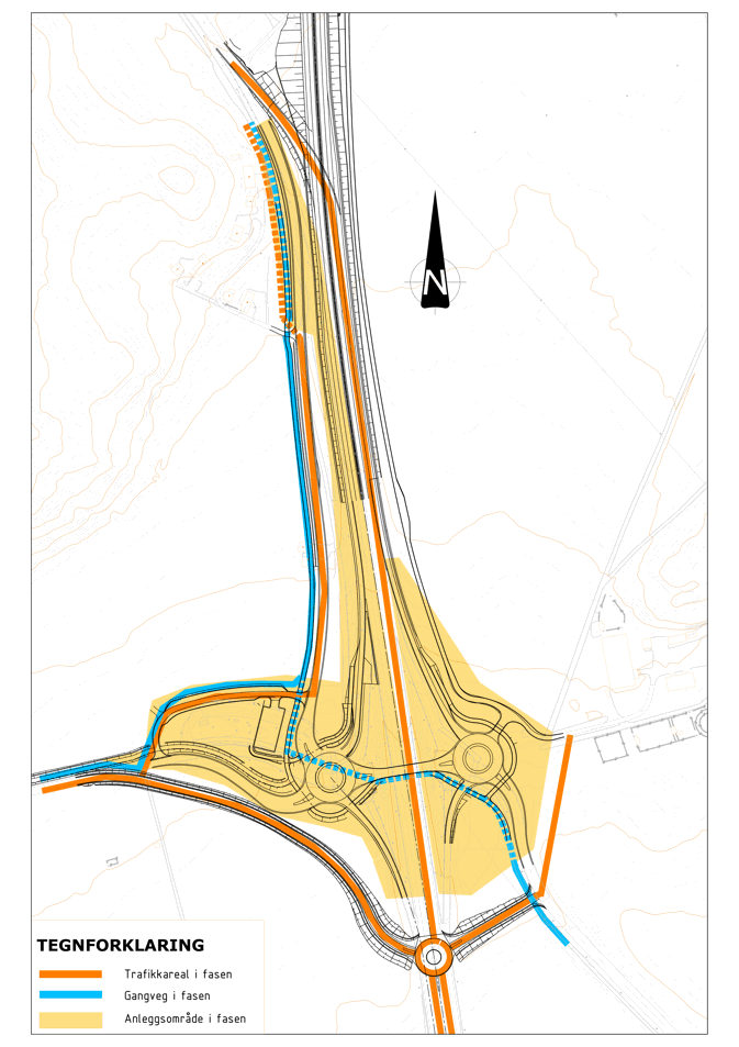 Kart som viser endring i trafikkmønsteret forbi Kvithammarkrysset fra natt til torsdag 8. august